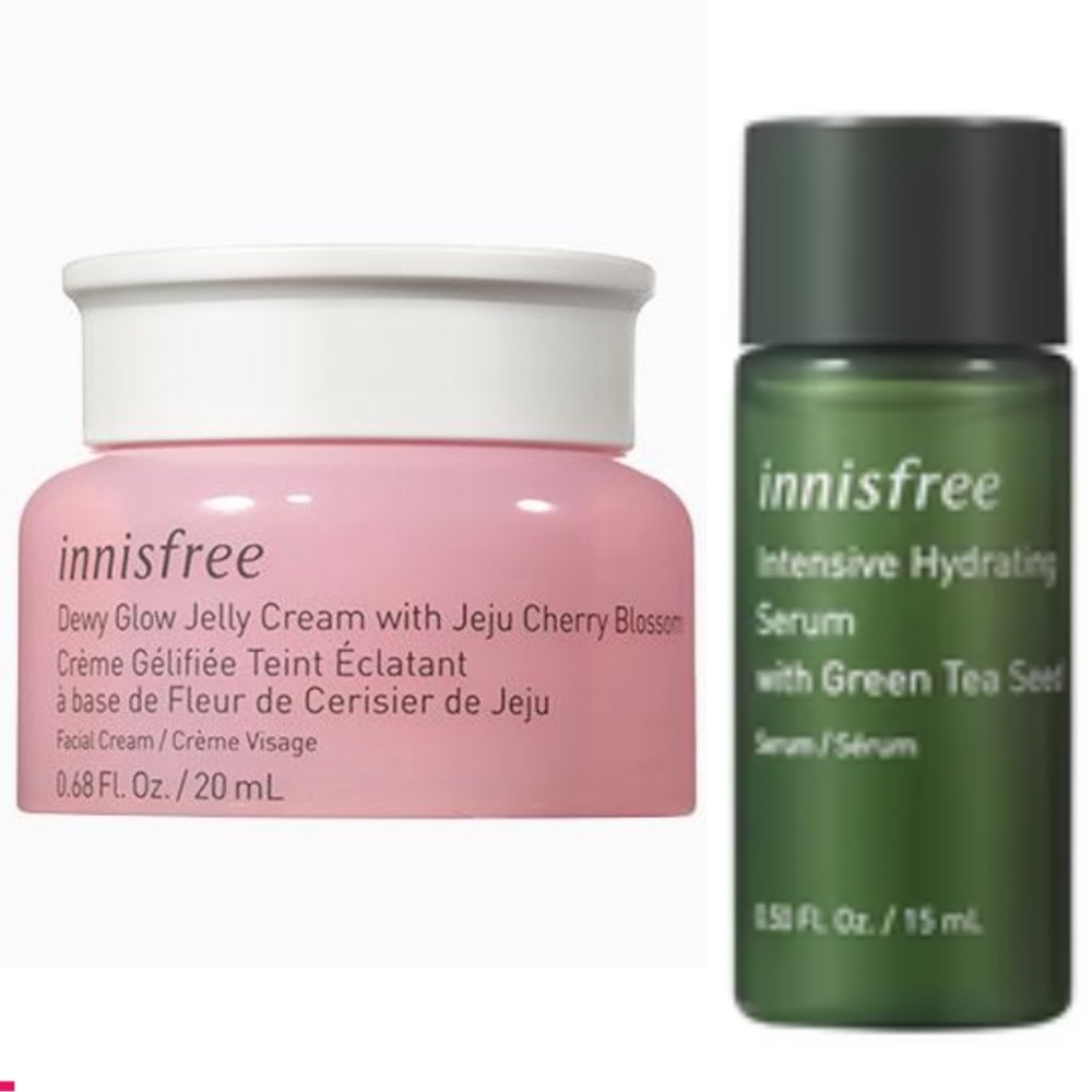 Innisfree Travel Green Tea Serum & Dewy Glow Jelly Cream Duo Bundle NIB